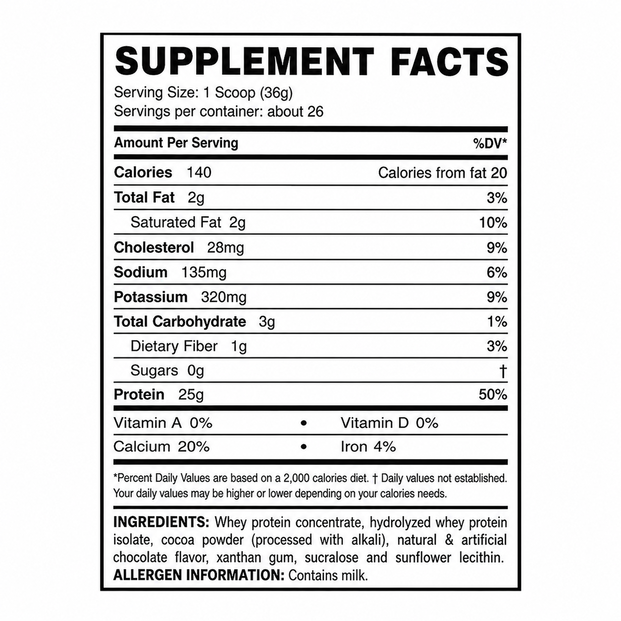 Tabla nutricional Supplement Facts LanderFit Premium Whey